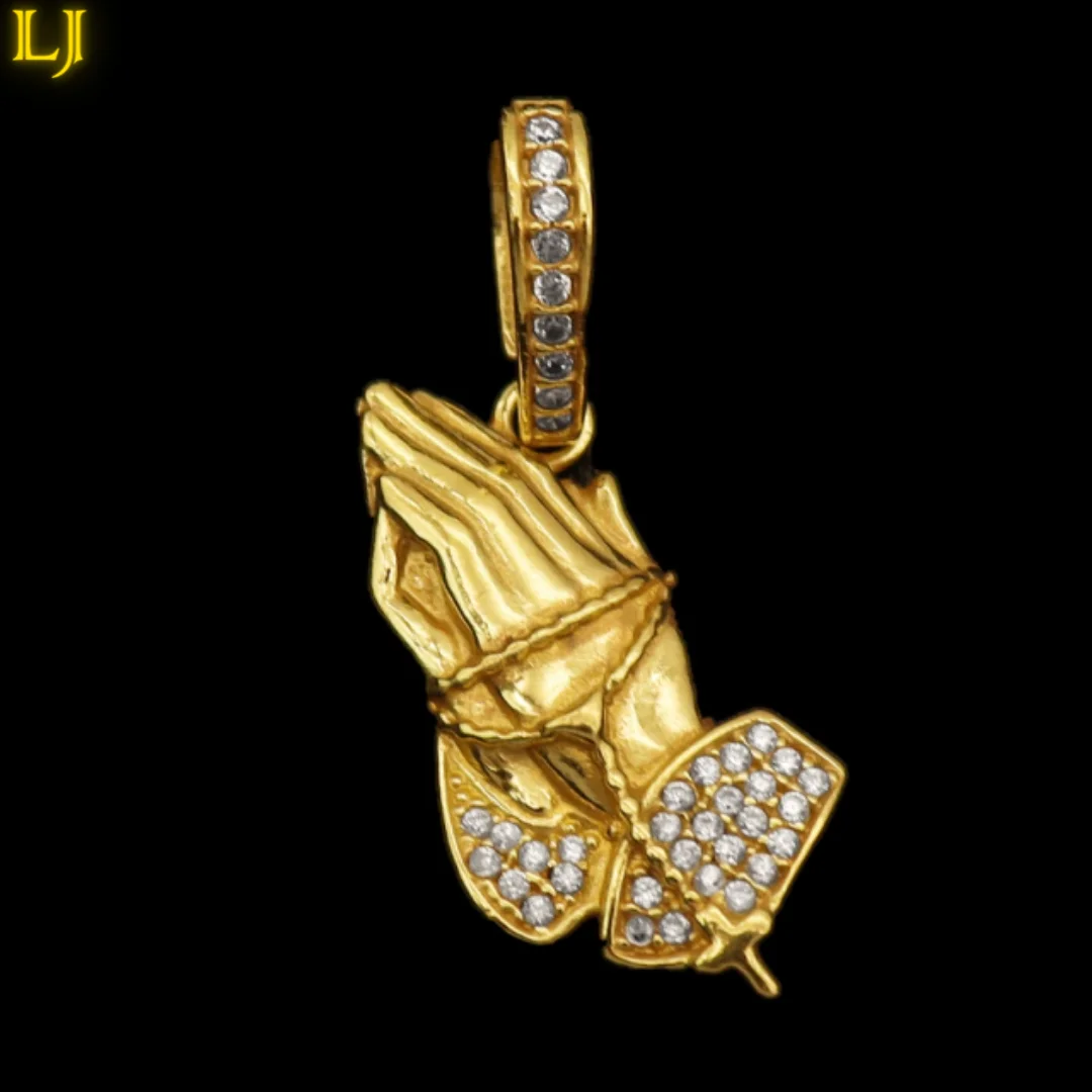 Ancient Coin-studded Jesus Faith Hands Pendant-Eternal Guarantee in Color! Nordic Gold better than 18K gold plated jewelry