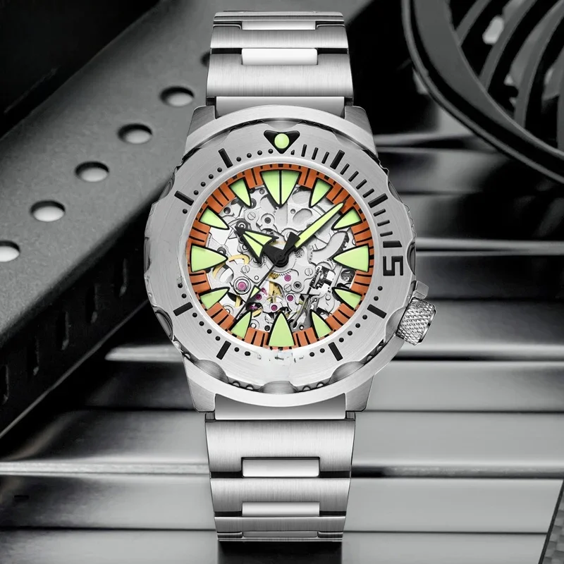 Addiesdive Luxe Heren Skeleton Automatisch Horloge Saffierglas BGW9 Lichtgevende Duikhorloge 200M Mannen Analoge Mechanische Horloges - afbeelding 2