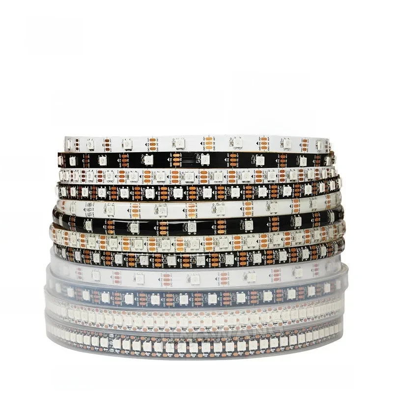 Bande lumineuse Led RGB intelligente, 1m/5m, WS2812/2812B, DC5V SMD5050, adressable individuellement, noir/blanc, PCB IP30 IP65 IP67