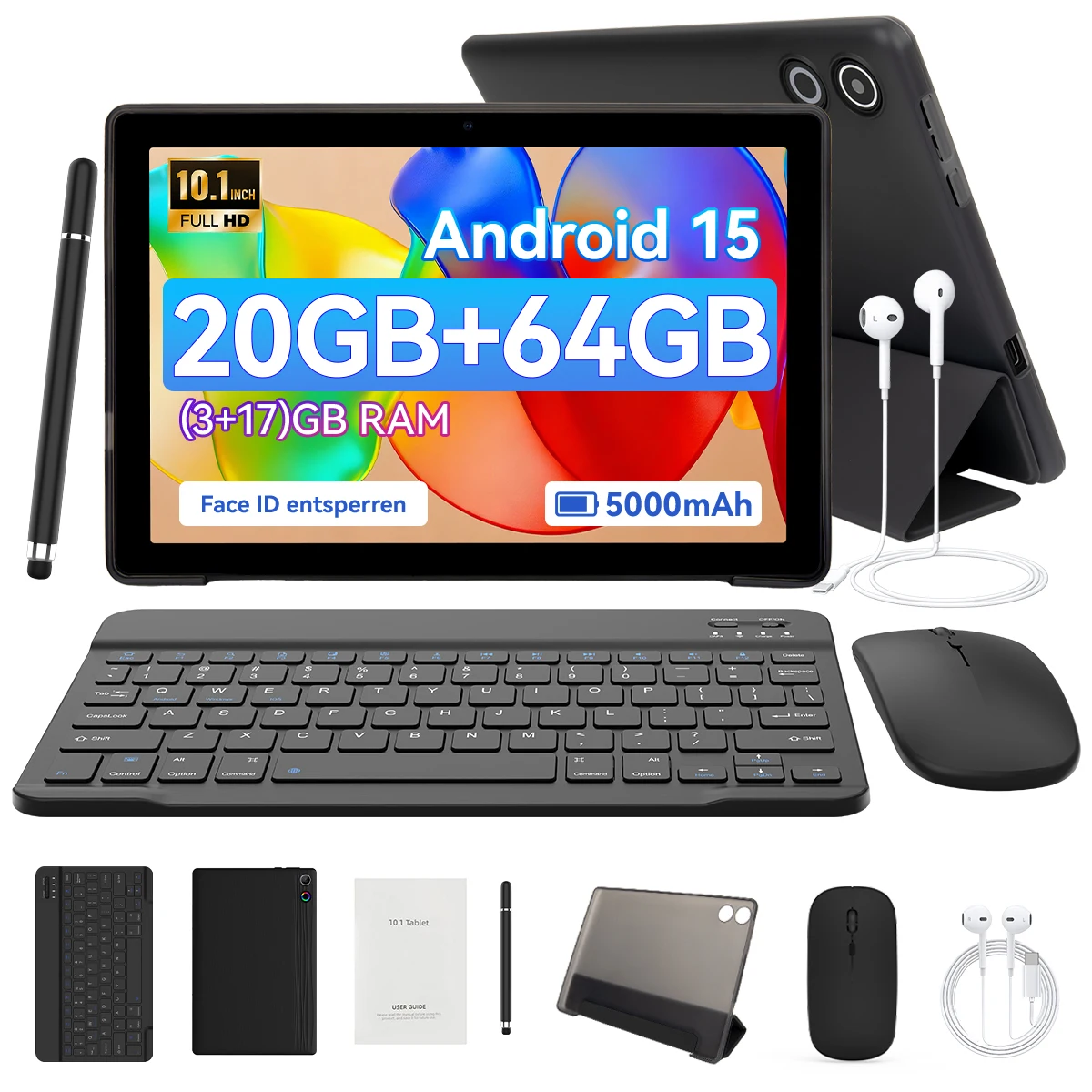 10.1 Inch Android 15 Tablet PC 24GB RAM 64GB ROM Octa Core Tablet with Widevine L1 WiFi Tablet for Students Back to School UK Stock