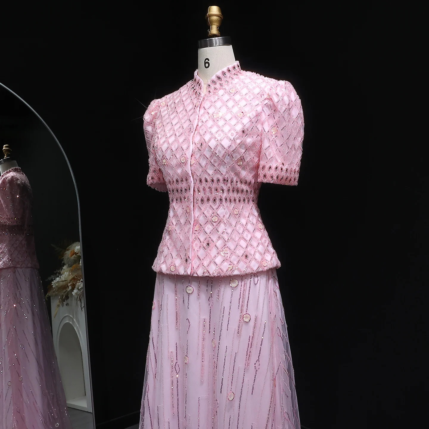 Sharon Said Dubai Elegantes Rosa Abendkleid mit Zwei Kristallen für Damen Hochzeit Formelle Party-Robe SS546 Maßanfertigung – Detail 9