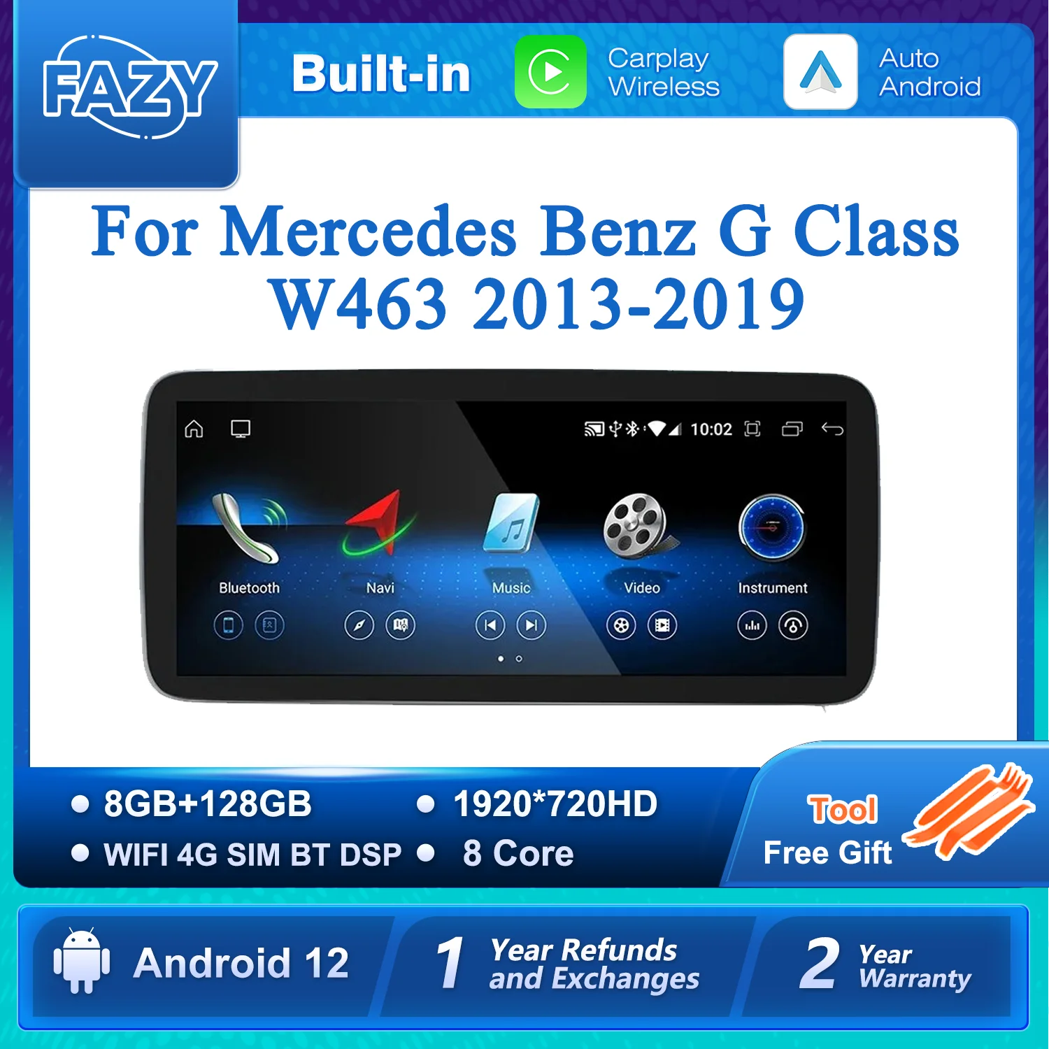 FAZY Android 14 Wireless CarPlay For Mercedes Benz G Class W463 W461 Car Radio GPS Navigation Multimedia Player IPS Touch Screen