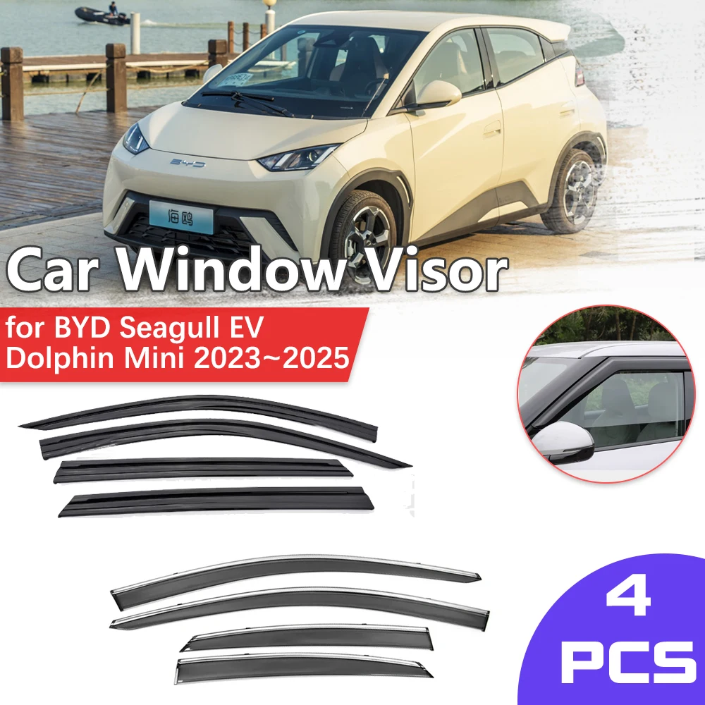 Car Window Visor Shelter for BYD Seagull Dolphin Mini EV 2023~2025 Rain Eyebrow Sun Vent Awning Smoke Deflector Guard Accessorie