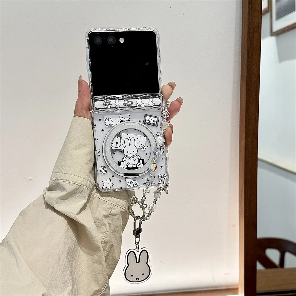 Kawaii Miffy Rabbit Niedliche Handyhülle für Samsung Galaxy Z Flip 8 7 6 Z Flip 7 6 5 Flip 6 7FE Hülle mit Drehständer und Kette