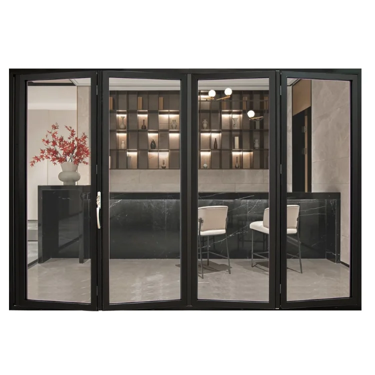 DN Aluminum Folding Doors Powder Coating Tempered Glass Patio Door Waterproof Interior House Bifold Accordion Door