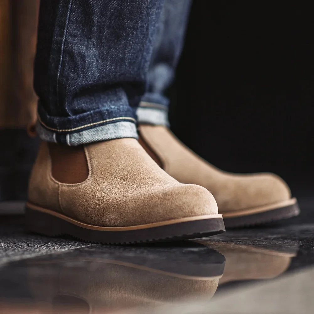 Maden Retro Chelsea Boots Round-toe Casual High Top Brown Slip-On Ankle Boots for Men's Autumn Winter Shoes (Męskie buty na jesień i zimę) — zdjęcie 2
