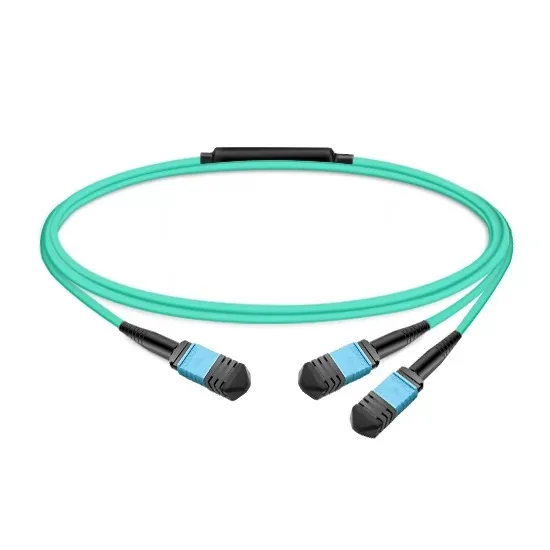 8 Fibers Low Insertion Loss Female to Female MPO12 to 2xMPO12 Polarity B APC to APC LSZH Multimode OM3 50/125