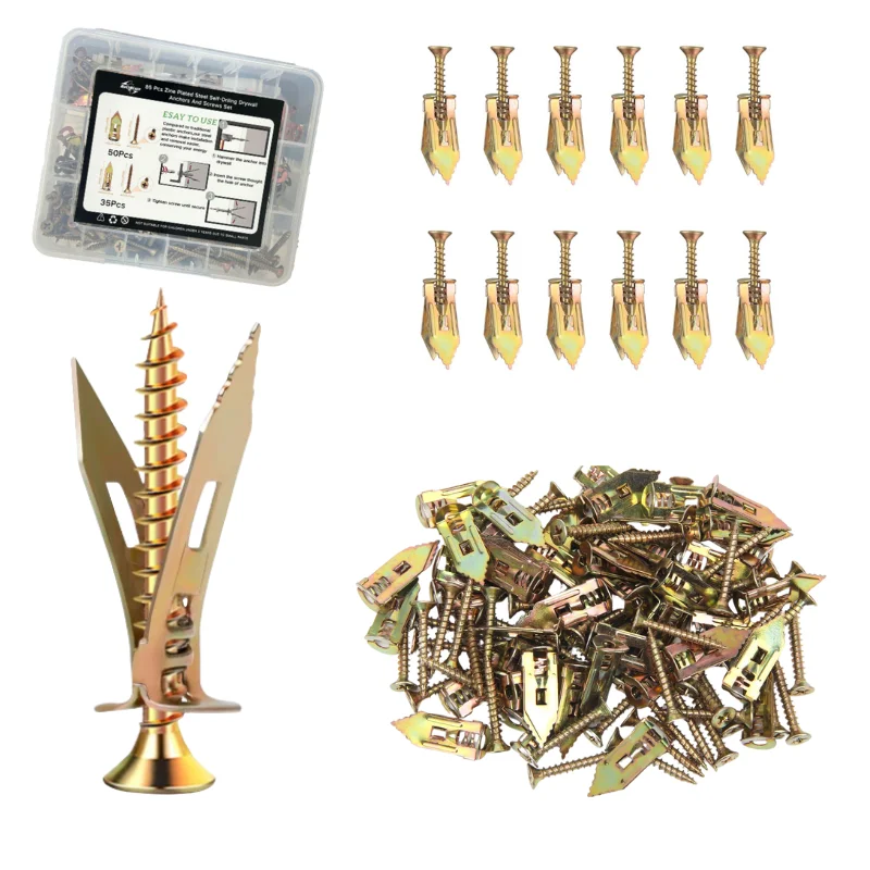 

85 шт. самосверливающиеся строительные и винты-тяжелые анкеры для ТВ, полок, шкафов, штор, вмещает до 66 фунтов