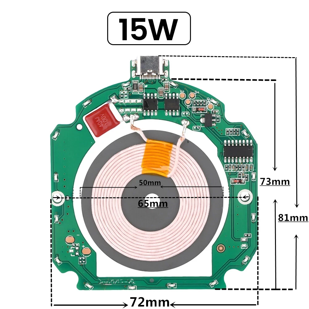 15W Wireless Charging Transmitter Module 12V9V Type-C Universal Qi Fast Wireless Charger PCBA Board for Furniture Automotive DIY