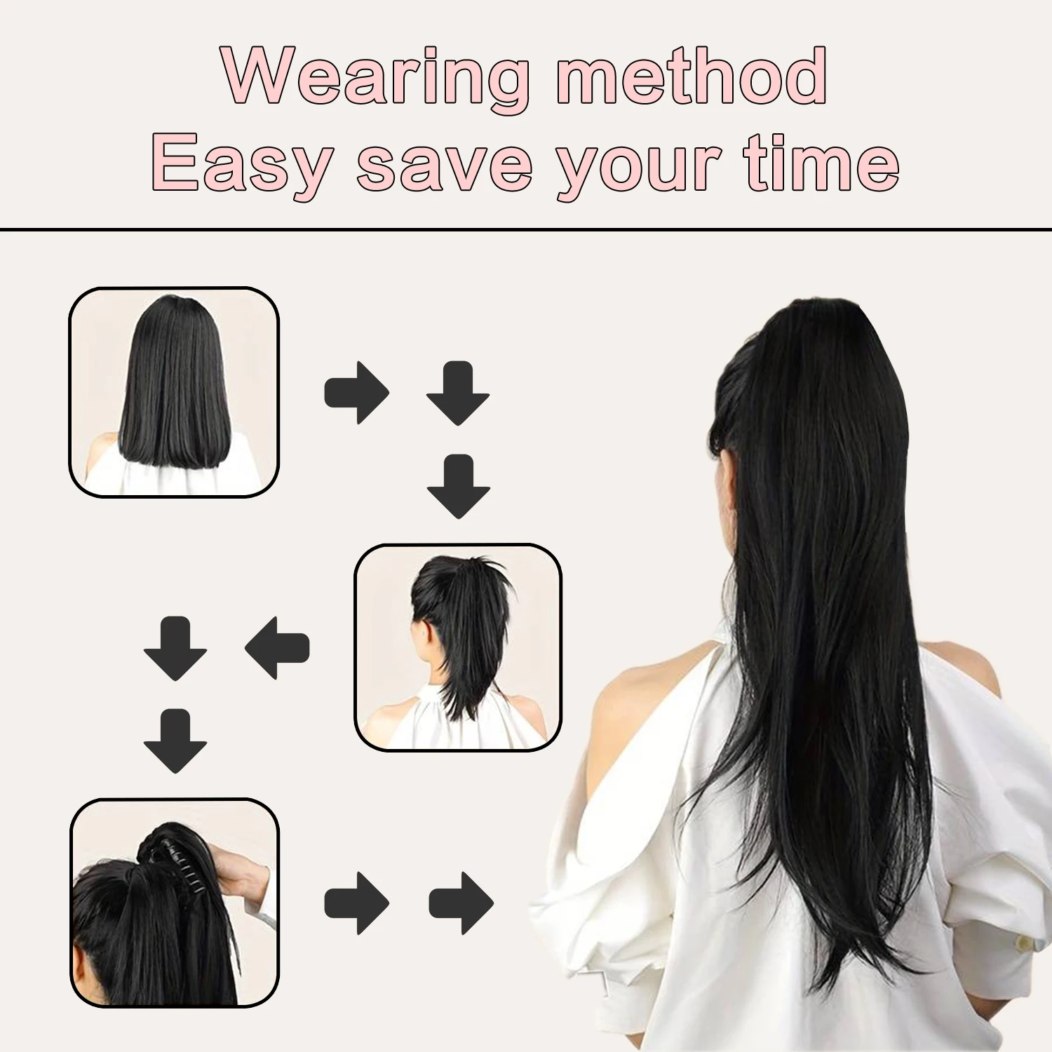 Synthetic Claw Clip Ponytail Hair Extensions 18 Inch Long Wavy Pony Tail Fake Hairpiece For Women Black Brown Layered