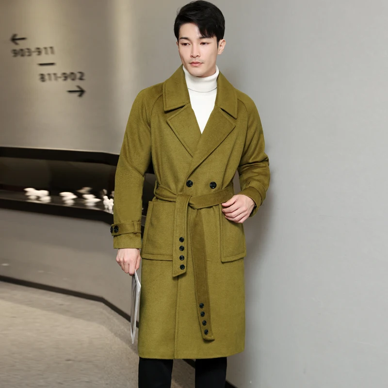 

Europe Lightly Luxurious Knee Length Woolen Coat For Man 2023 Winter New Leisure Loose Woolen Trench Coat Men's Warm Outwear