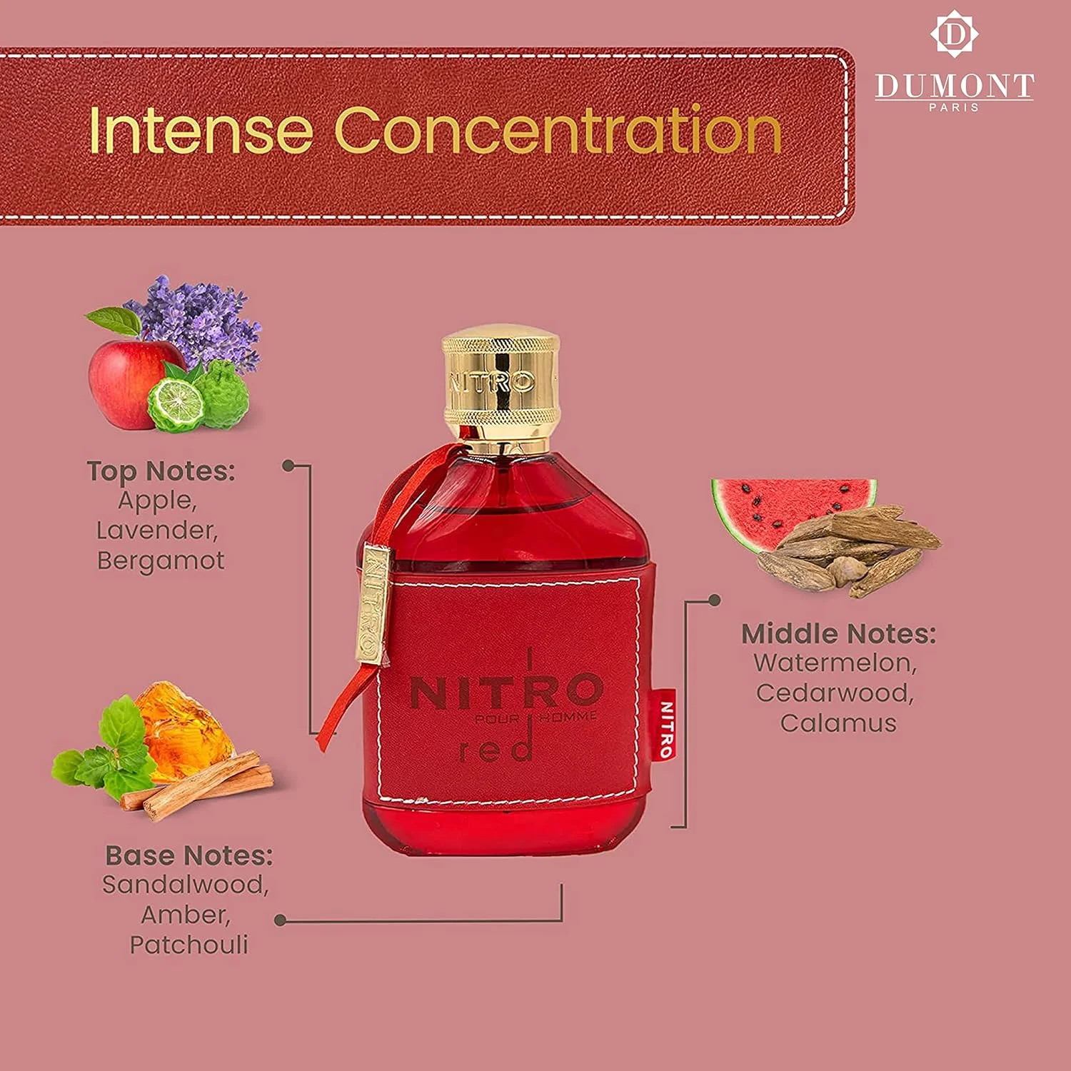Dumont Nitro Red 3.4 Fl Oz Eau De Parfum for Men – Rich Fruity Woody Floral Fragrance – Luxurious Long Lasting Scent