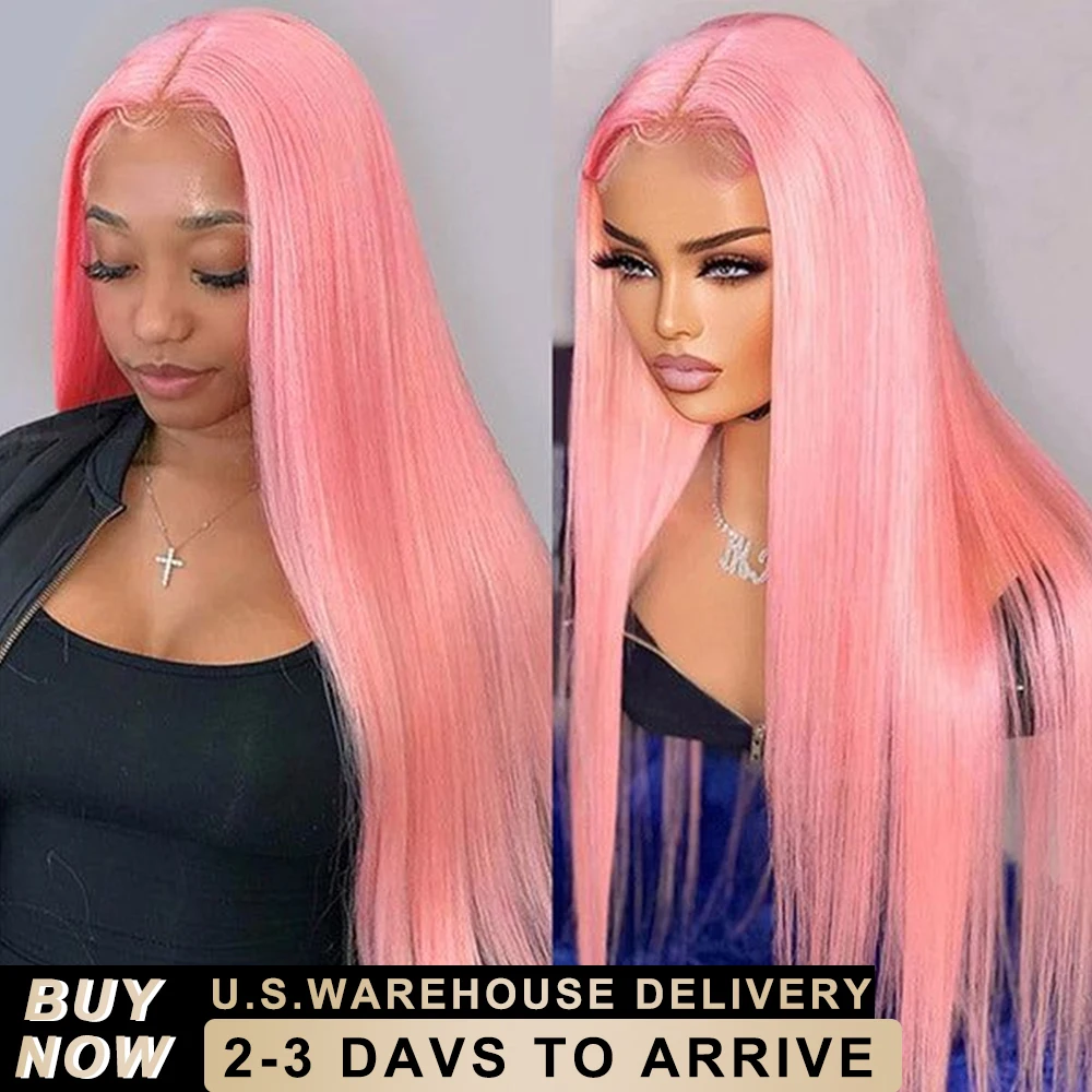 

40 Inch 13x6 Straight Light Pink HD Lace Front 100% Human Hair Wigs 200 Density Brazilian Pre Plucked Lace Frontal Wig For Women