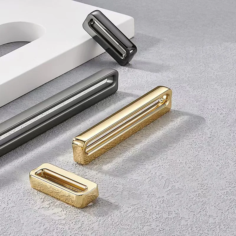 Minimalist Hollow Cabinet Handles Zinc Alloy Wardrobe Door Handles Gold Rectangle Drawer Knobs Silver Kitchen Furniture Handles