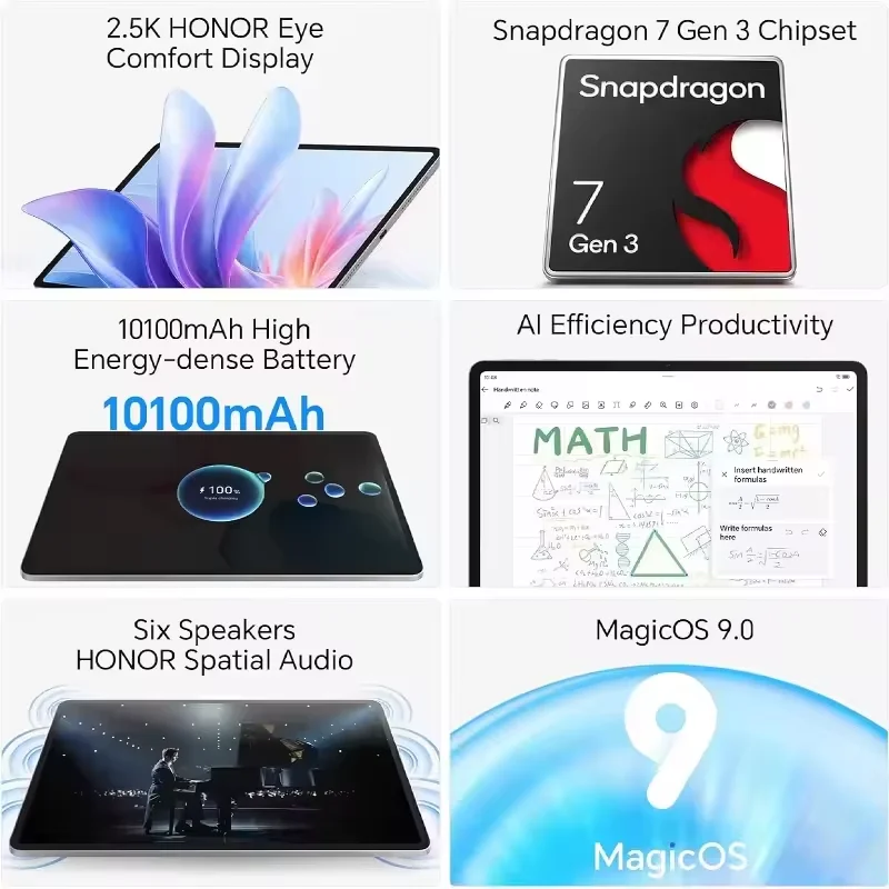 إصدار الاتحاد الأوروبي HONOR Pad 10 تابلت واي فاي 8 جيجابايت + 256 جيجابايت 12.1 بوصة 120 هرتز 2.5 كيلو عرض 10100 مللي أمبير بطارية كوالكوم سنابدراجون 7 Gen 3 أندرويد