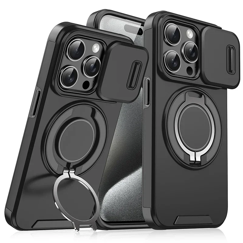 360 ° Roterende Verborgen Metalen Ring Autohouder Zacht TPU + Hard PC Bumper Telefoonhoesje Voor IPhone 15 Pro Max 13 12 11 14 16 Pro Max Plus - afbeelding 2