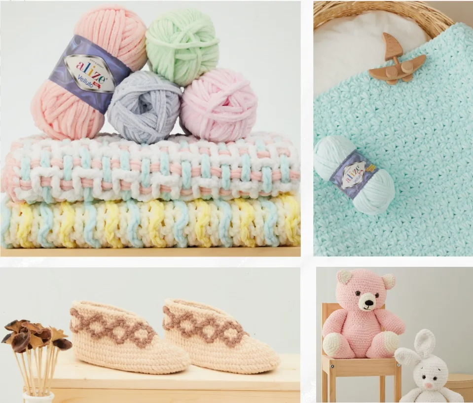 Alize Velluto przędza 5 sztuk Chunky Baby miękkie nieporęczne grubo dziergany szydełkowe zabawki aksamitna Chenille Amigurumi wełna bawełna Merino