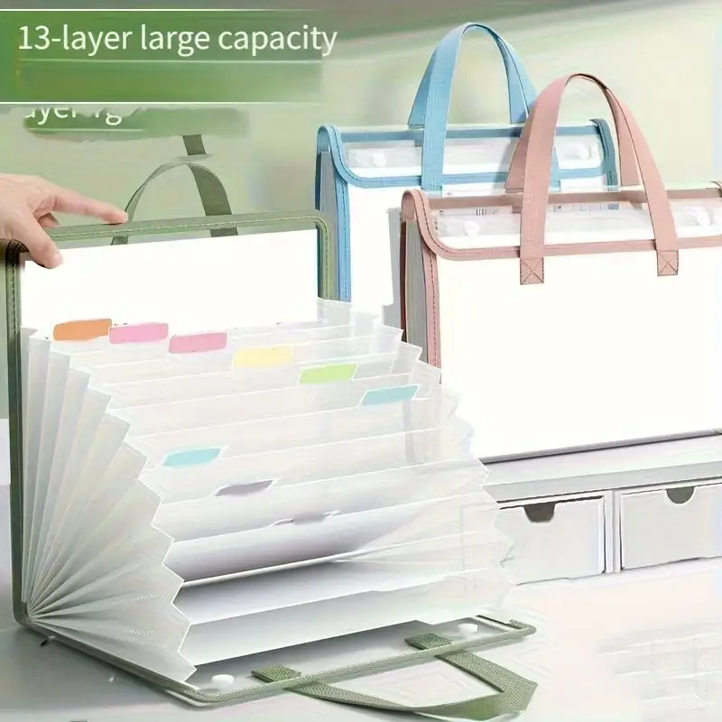This Portable Expandable Organ Style Folder Has 13 Pockets, File Storage Boxes, and Is Suitable for Use in Schools and Offices