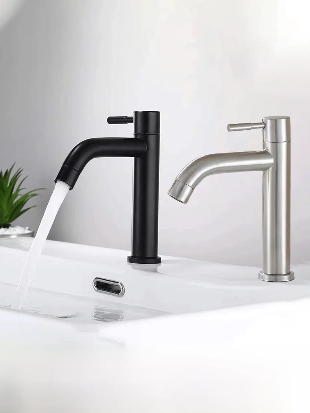 Robinet de lavabo froid G1/2 ', robinet de lavabo de salle de bains en acier inoxydable, installation de pont, robinet d'évier de lavabo