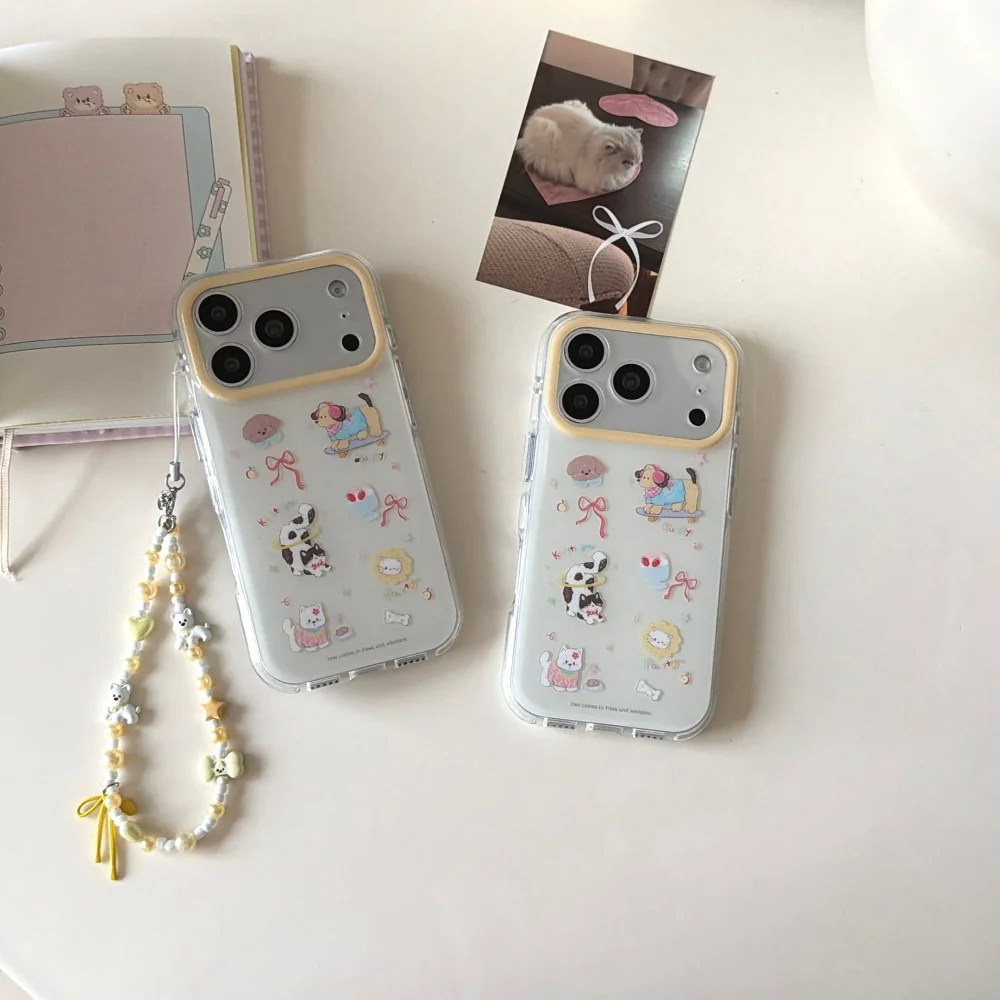 New Korean INS cute cat and dog cartoon phone case for iPhone 17Pro 16 15 Pro Max fashion protective case for Apple 17 16 15 Max