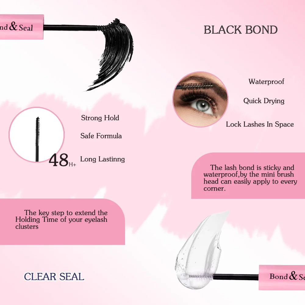 Kit de pestañas en racimo 3D, 190 Uds., juego de extensiones de pestañas DIY con accesorios de pegamento, rizador de pestañas, herramientas de maquillaje de unión y sellado