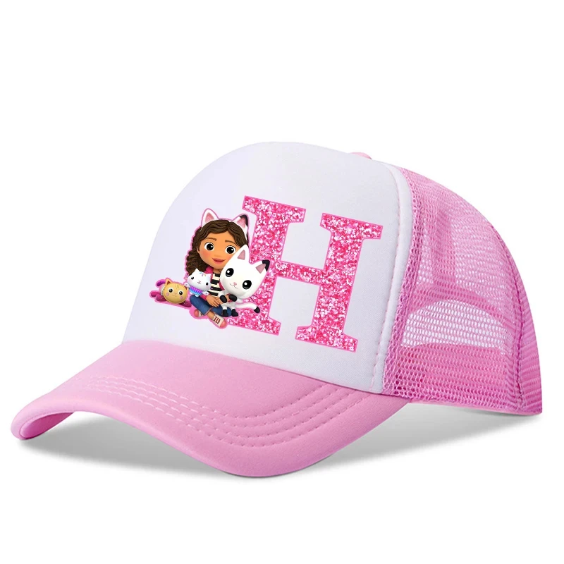 Pink Gabby Dollhouses Girls Baseball Caps English Letters Cartoon Hat Cute Hat Adjustable Peaked Cap Hats for Kids Ages14+y