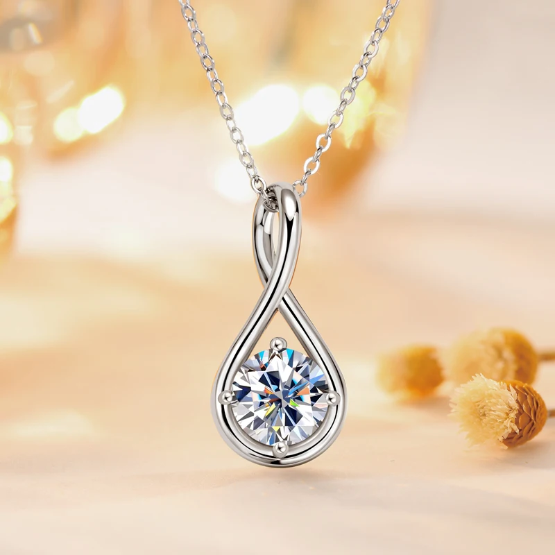 IOGOU Infinity Necklace Real Silver 925 8.0mm 2.0ct D Moissanite Pendant Necklace for Women Charm Jewelry Wedding Birthday Gift