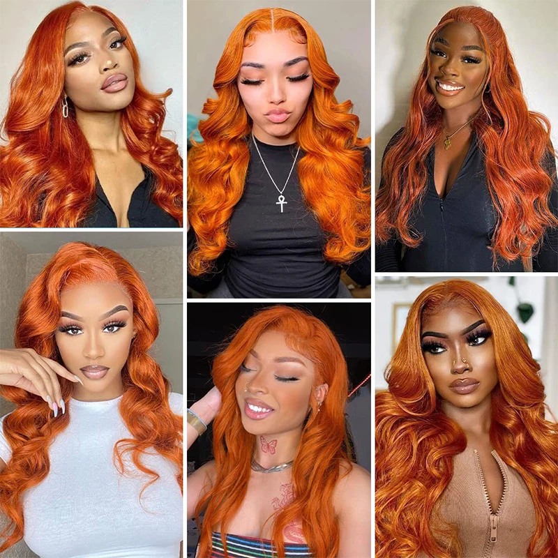 Ginger Orange Body Wave 13x6 parrucca anteriore in pizzo trasparente capelli umani per le donne #350 attaccatura dei capelli naturale Pre pizzicata colorata 200%