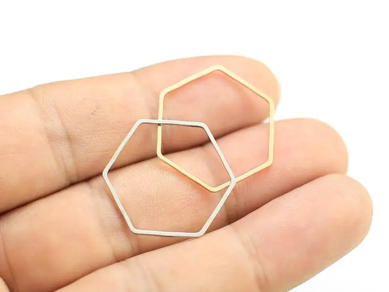 

20pcs Hexagon Earring connector, Brass Charms, Geometric Brass, 22x1mm, Silver gold tone, Jewelry making supplies - RP114