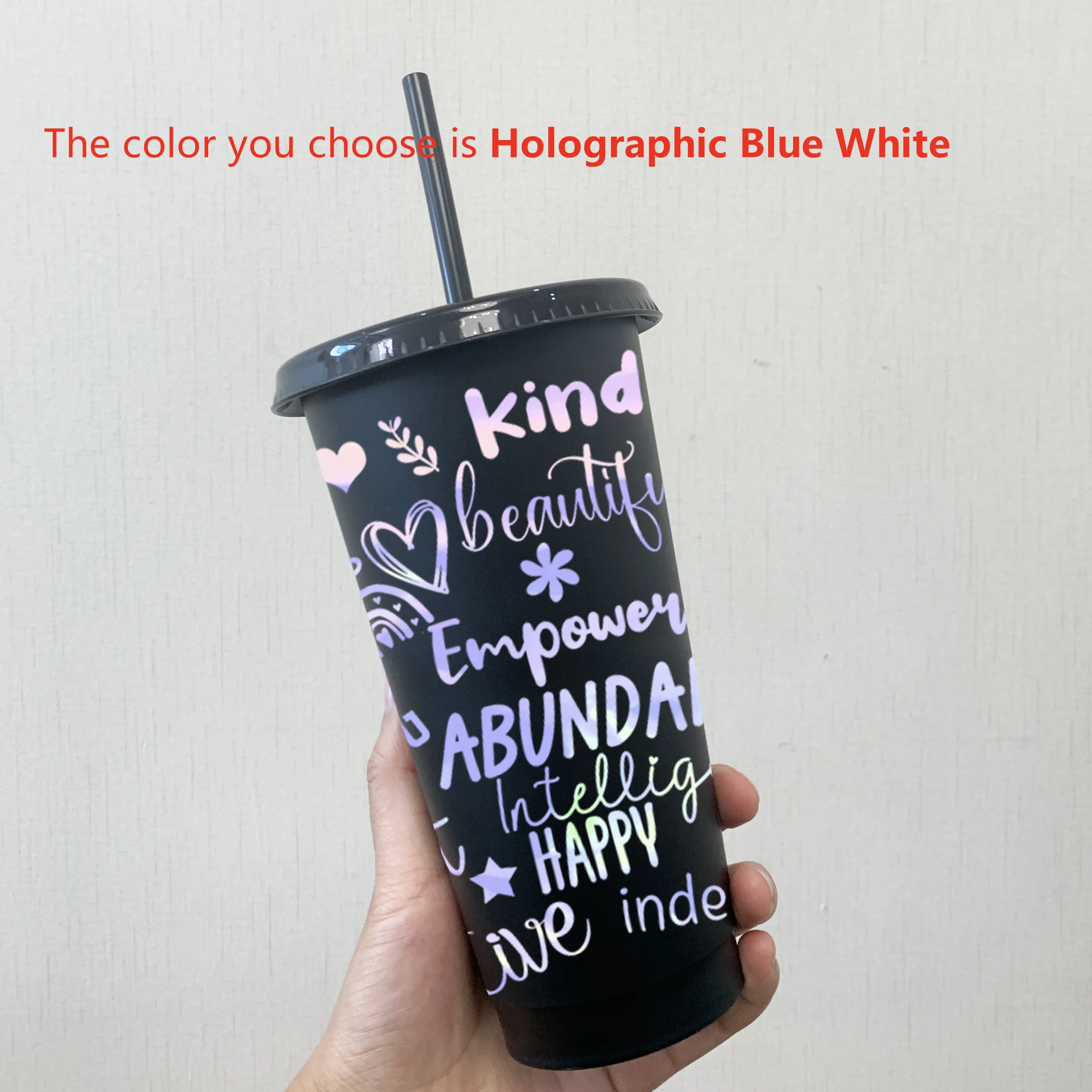 Positive Quote Vinyl Sticker For 710ml Reusable Straw Cold Cup Decoration Grateful Beautiful Words Decals Coffee Cup Decor