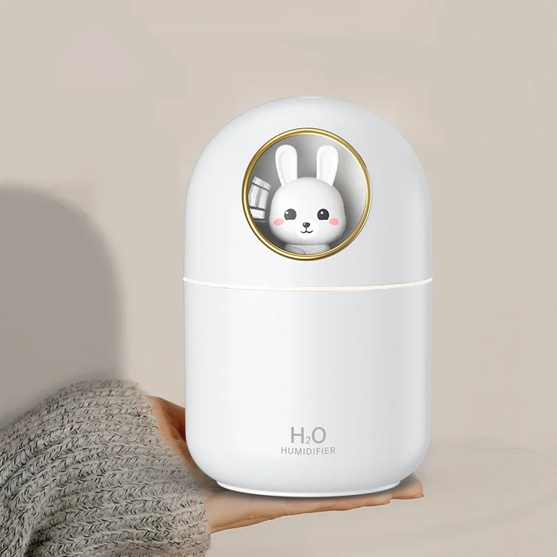 300ML Cute Air Humidifier USB Ultrasonic For Home Hedroom Aroma Diffuser Silent Heavy Fog with Colorful Light Mini Humidificador