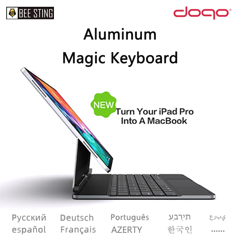 

DOQO Magic Keyboard Case For Apple iPad Pro 11 2021 2020 2018 Air 4 5 10.9 2022,Korean Arabic Portuguese Magnetic Keyboard Cover