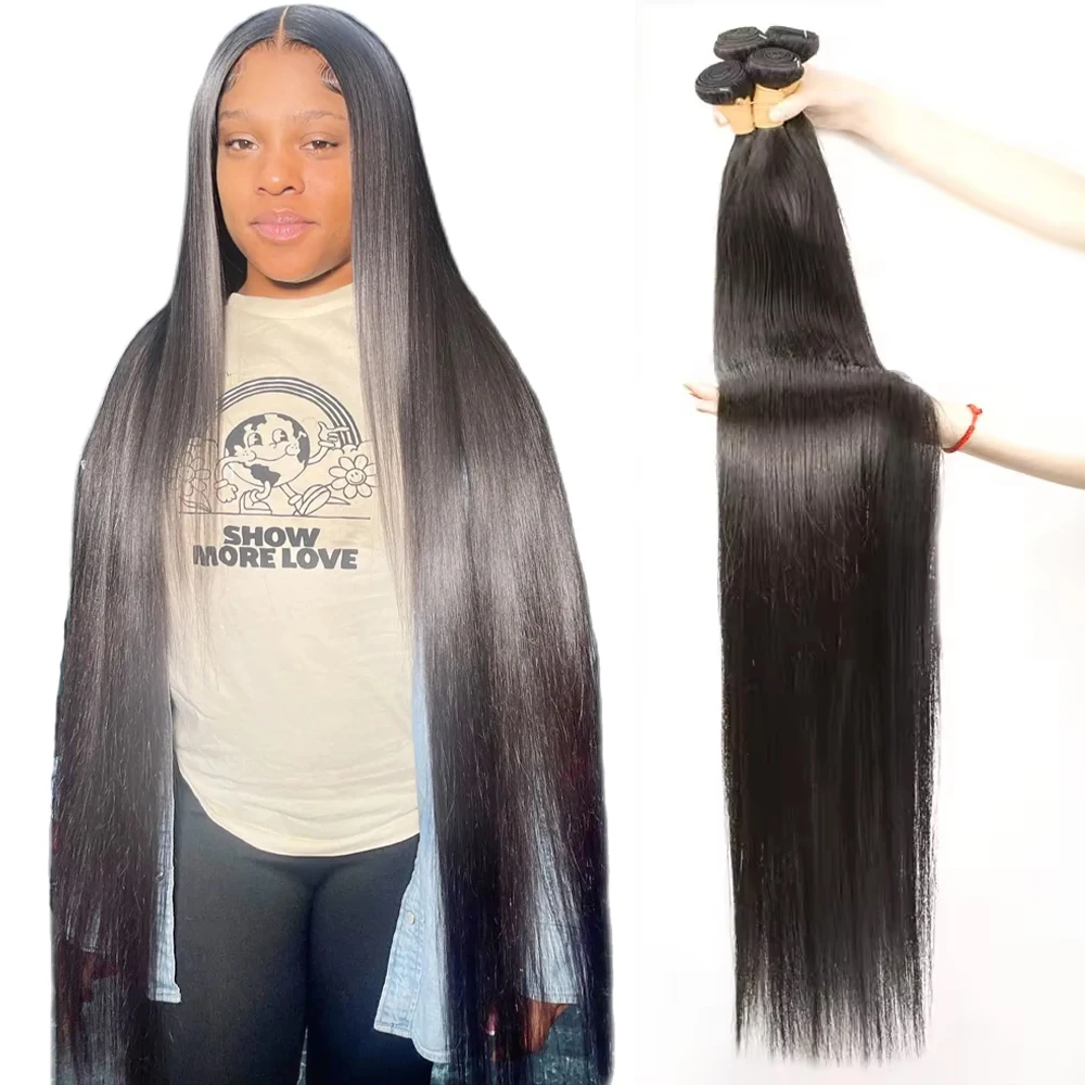 30 32 Inch Human Hair Weave Bundles Double Drawn Virgin Brazilian Bone Straight Hair Extension Bundles Raw Hair 100% Human Hair