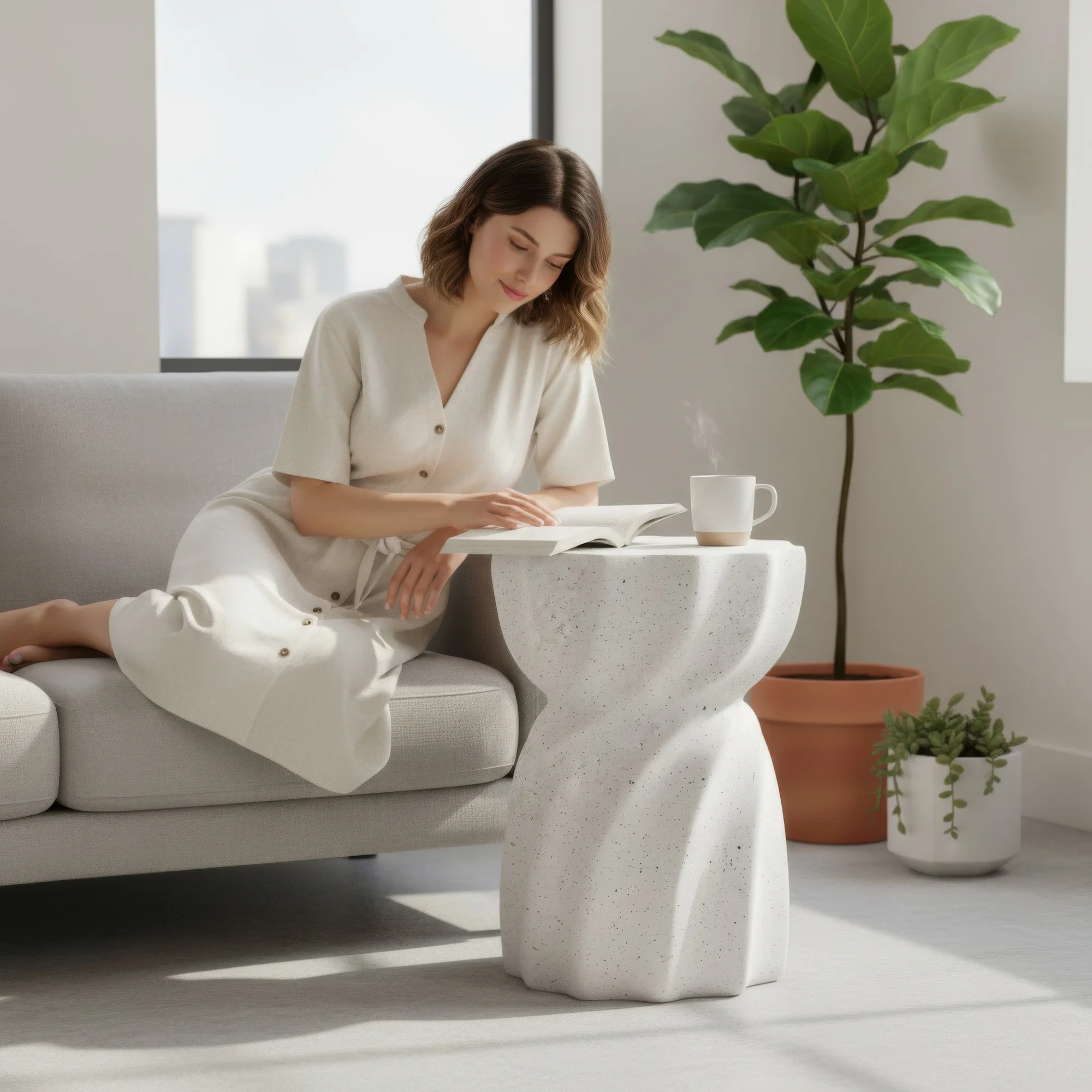 

Outdoor Side Table, Contemporary Concrete Lightweight Accent Table, End Table or Livingroom,Patio, Garden, Backyard