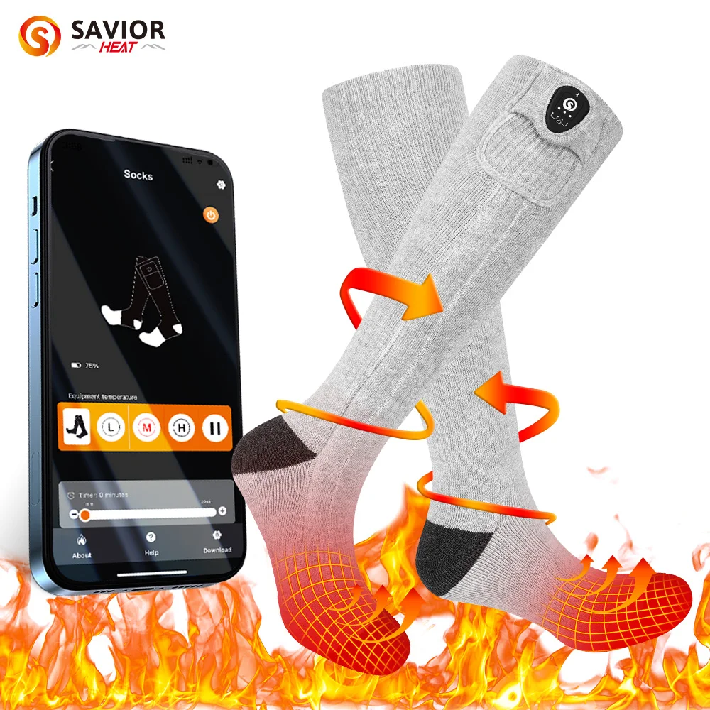 

SAVIOR HEAT Winter Heated Socks with Remote Control Electric Socks Rechargeable with Battery for Men Women Camping Ski Cycling