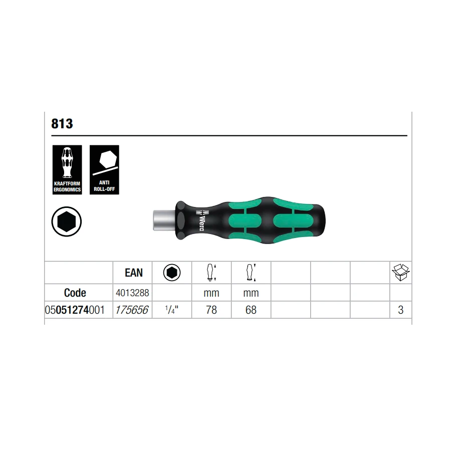 WERA 813 05051274001 Mini Bitholder Screwdriver with Quick-Release Chuck Handle Anti Rolling Ratchet screwdriver Handle