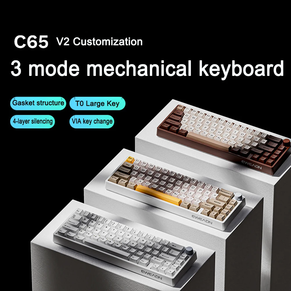 

Keyboard C65 V2 65% Mechanical Keyboard Dual Mode Bluetooth Wirelss Type-C Wired Gasket Mount Hot Swappable Aluminum PBT Keycaps