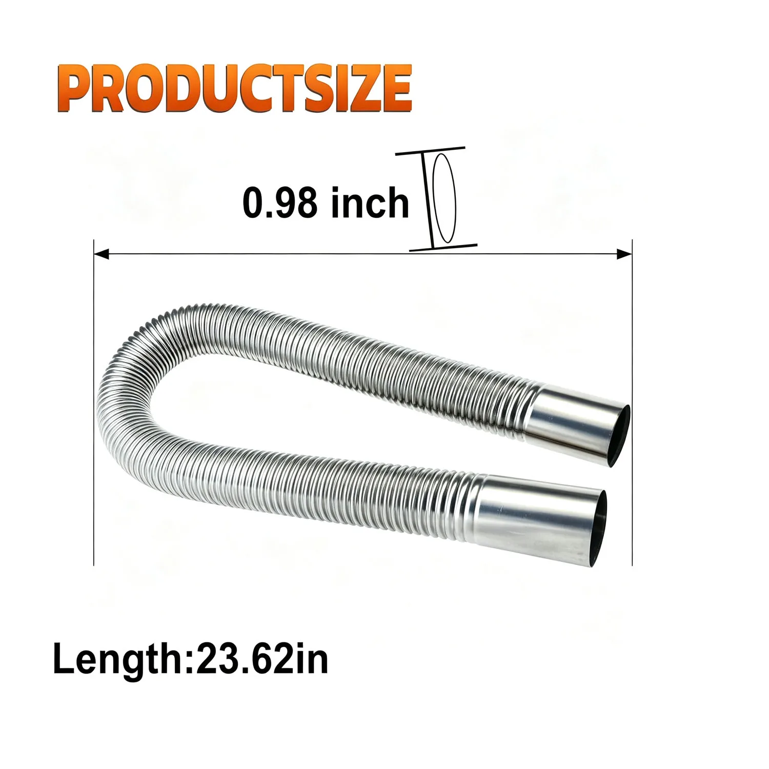 23.6 Inches Stainless Steel Exhaust Hose, 1 Inch Flexible Tank Diesel Heater Exhaust Pipe with 2 Hose Clamps, Flexible Exhaust Tubing Diesel Heater Exhaust Pipe for Gas Fuel Tank Vent Hose