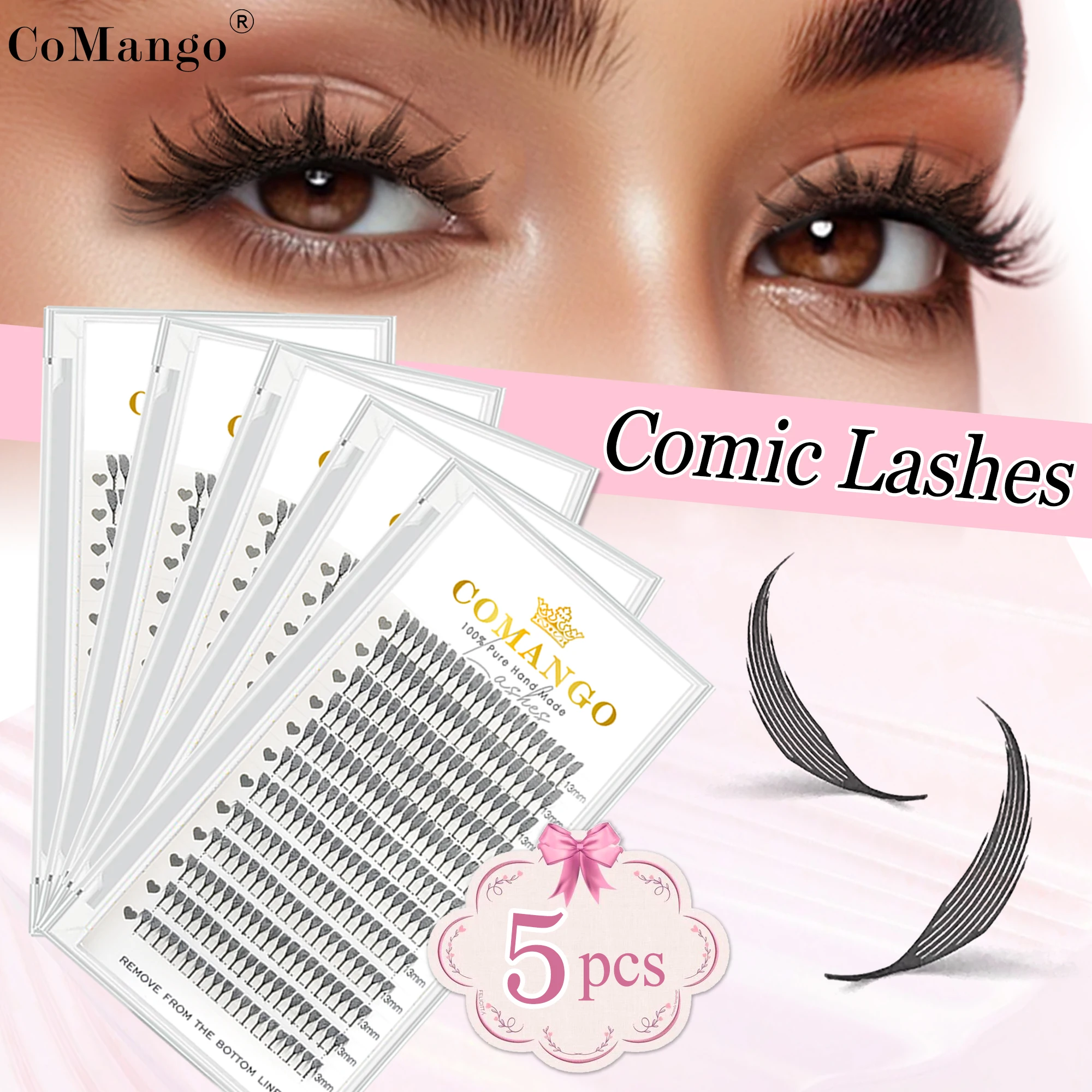 

5pcs Feather Comic Eyelashes Extensions Premade Spire 0.07mm Soft Dark Matte Lash Manga False Eyelashes