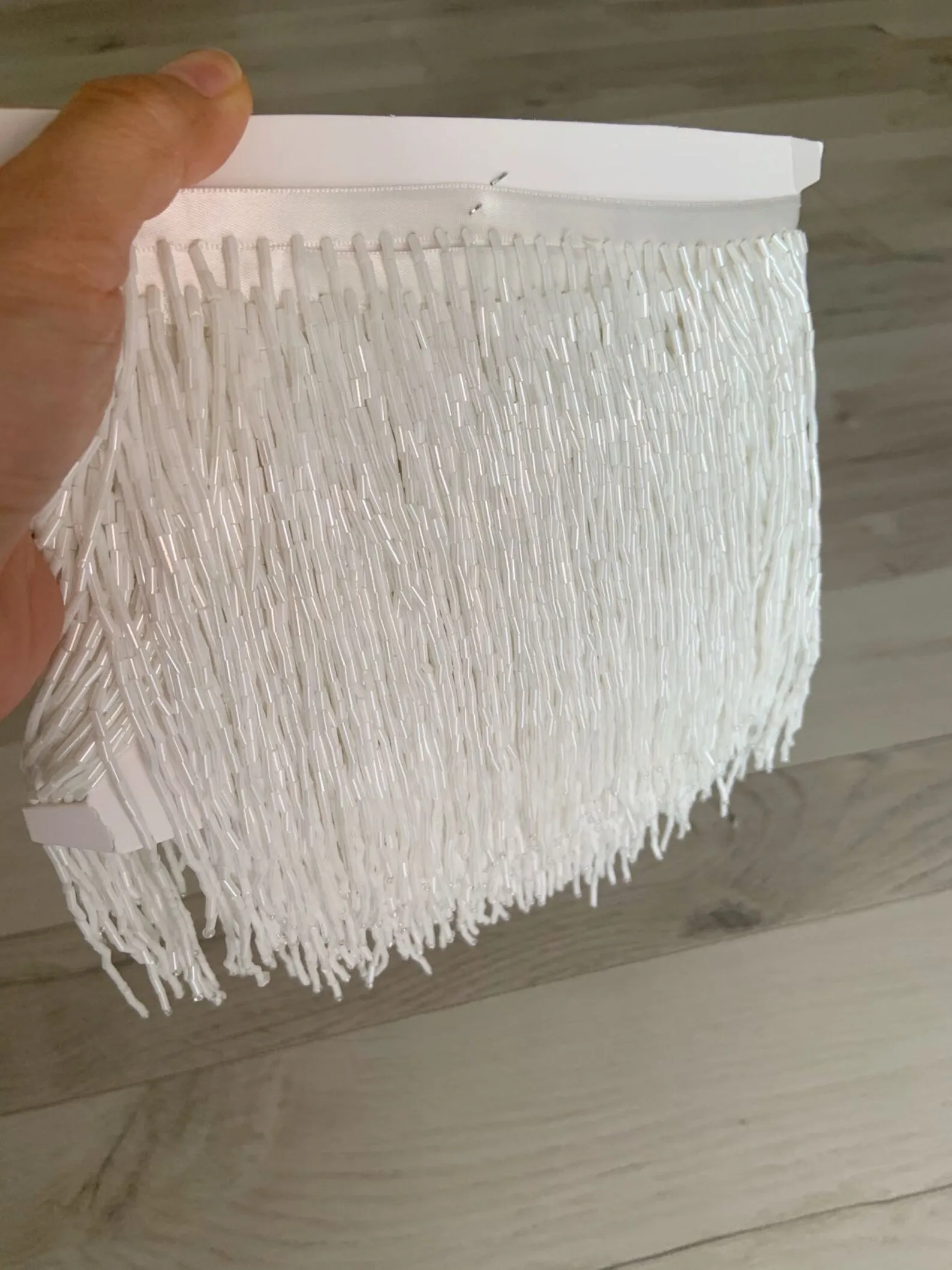 Off White Bugle Bead Tassel For Couture And Dance Costume, Beaded Fringe Trim For Latin Dress Dance Wear Macrame Trimming Tassel