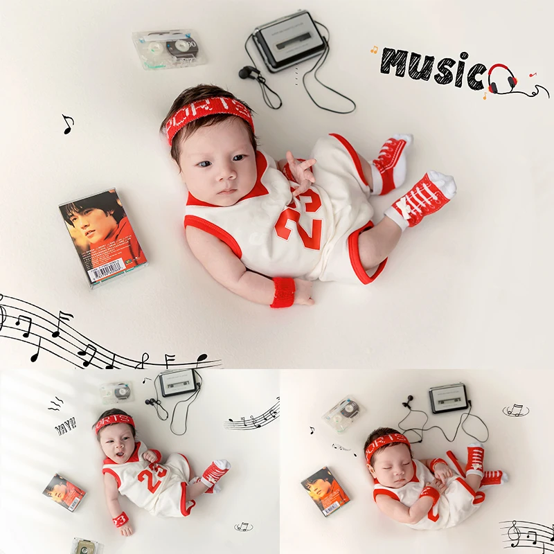 

Newborn Photography Clothing Sport Style Basketball Outfit Set Coll Baby Boy Shoot Props Tape radio Infant Photo decorations