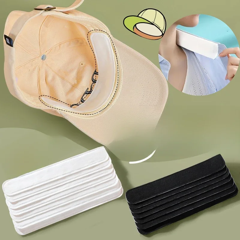Autocollants absorbant la sueur pour chapeau, 50 à 10 pièces, bandes de doublure pour casquette d'été, chapeaux à visière, bandes adhésives absorbant la sueur, tampons, outils