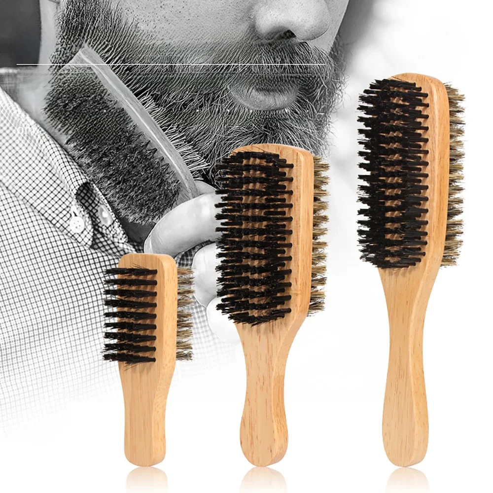 Brosse à cheveux en poils de sanglier pour hommes, brosse ondulée en bois naturel S/M/L pour barbe masculine, brosse à barbe Double usage Double face, 1 pièce