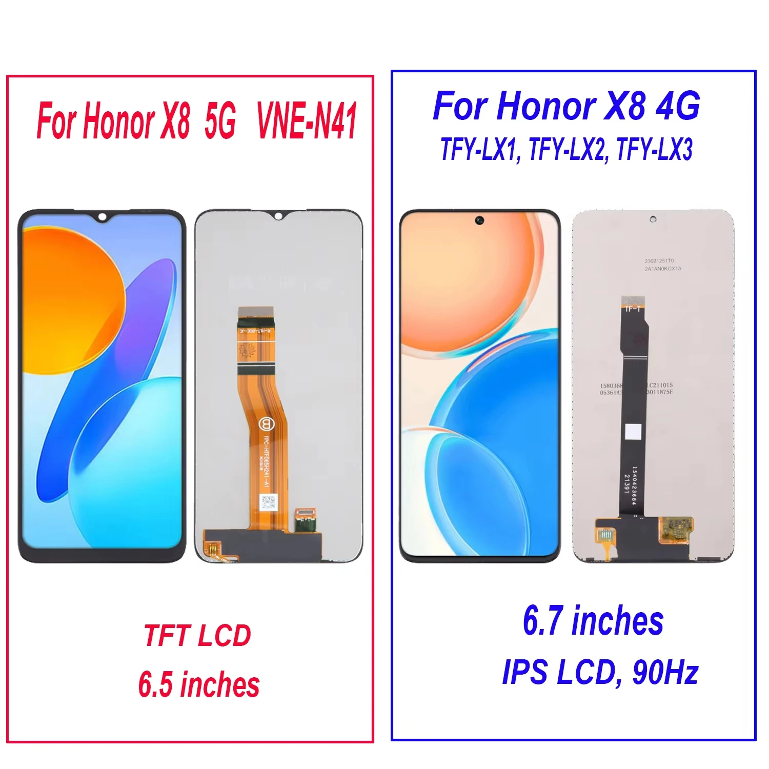 New Original For Honor X8 5G LCD VNE-N41 Display Screen Touch Digitizer Panel Assembly For Honor X8 4G TFY-LX1,LX2 LCD Replaceme