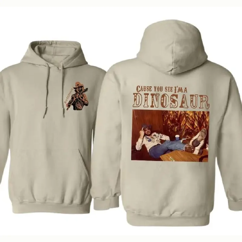 

Dinosaur Hoodie Hank W1lliams Jr. Highlighting Southern Retro Boho Style Men’s Casual Hoodie With Grunge Dinosaur Cowboy Art