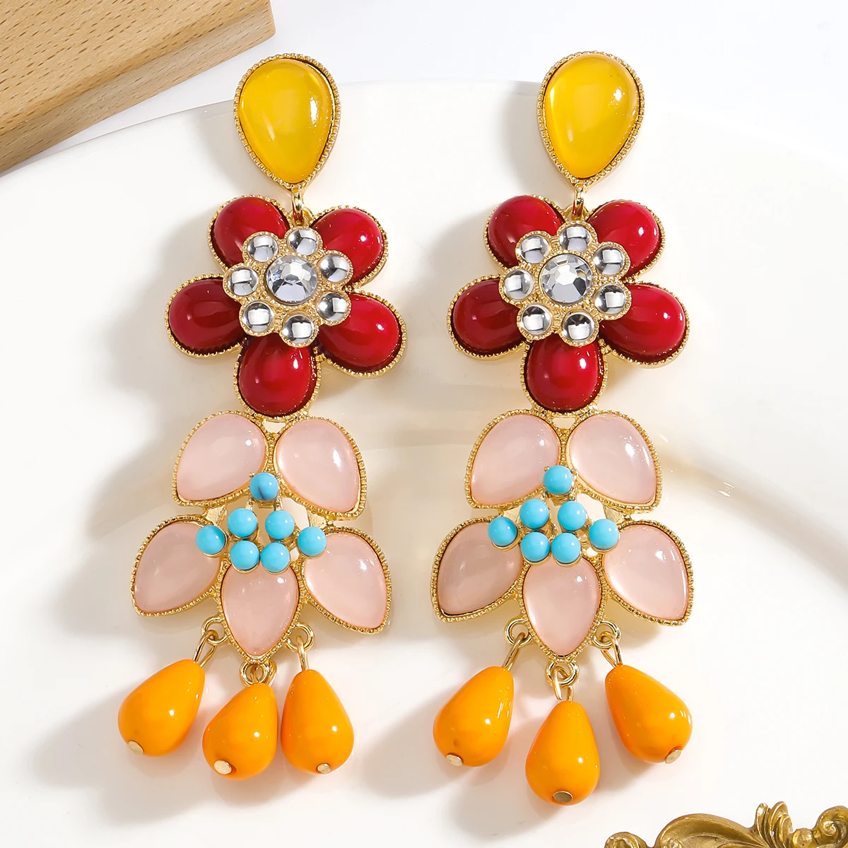 

ZAA Jewel Beaded Flower Drop Earrings Bohemian Vintage Oil-drop Dangle Earrings For Women Enthic Textured Accessory Party Gifts