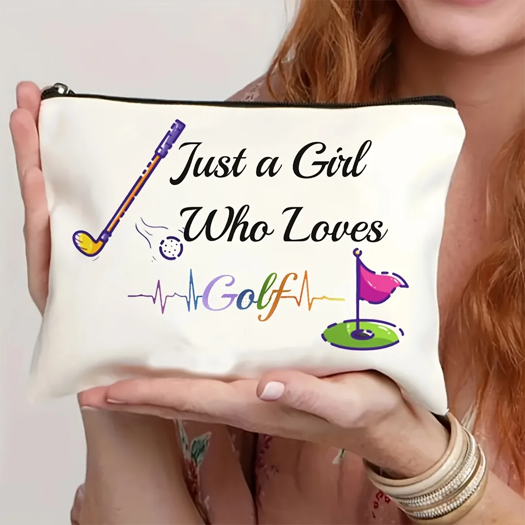 1Pc Golf-Themed Retro Design Multifunctional Travel Makeup Bag, Snack Storage Bag, Stationery Storage Bag, Fashionable Toiletry Bag, Canvas Double-Sided Printed Zipper Pouch