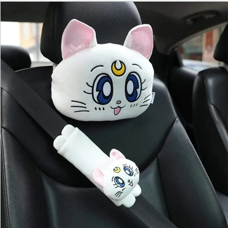 New Arrival Cartoon Cute Headrest Plush Luna Cat Head Car Lumbar Support Pillow Creative Car Neck Pillow Decorations — zdjęcie 2