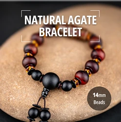 14mm Natural Stone Agate Beads Bracelet 9-Eyed Dzi Beads Protection Bracelet for Man Women Vacation Accessories Jewelry Gift