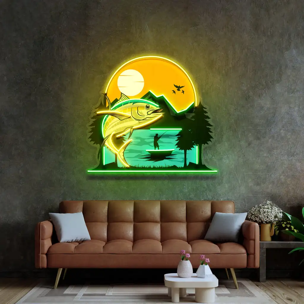 

Sea and Fish Neon Sign Animal Wall Art Decor Cartoon Paintings UV Printed Bedroom Night Sign for Kids Teens Game Room Bar Sign